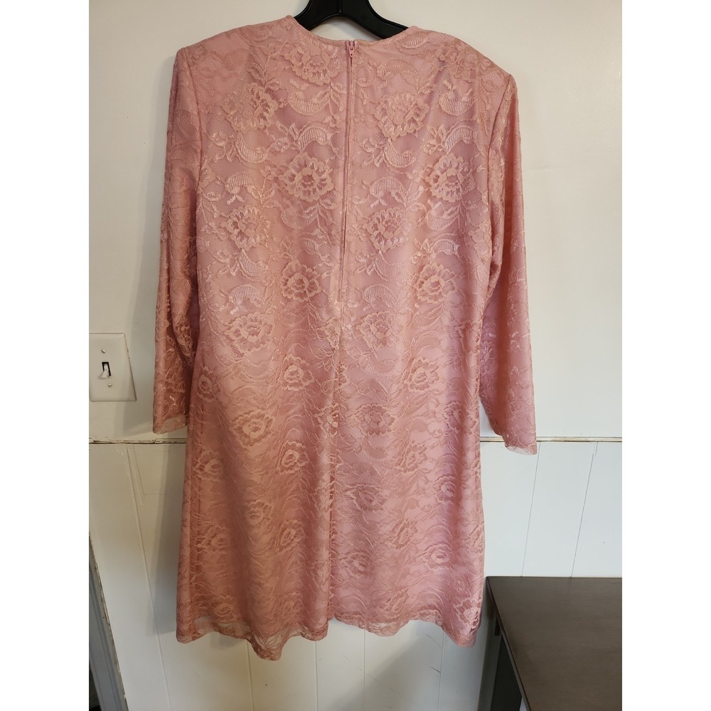 Vintage New Looks California Trendy Pink Lace Tonal Shift Dress Size 14P Floral - Picture 6 of 16